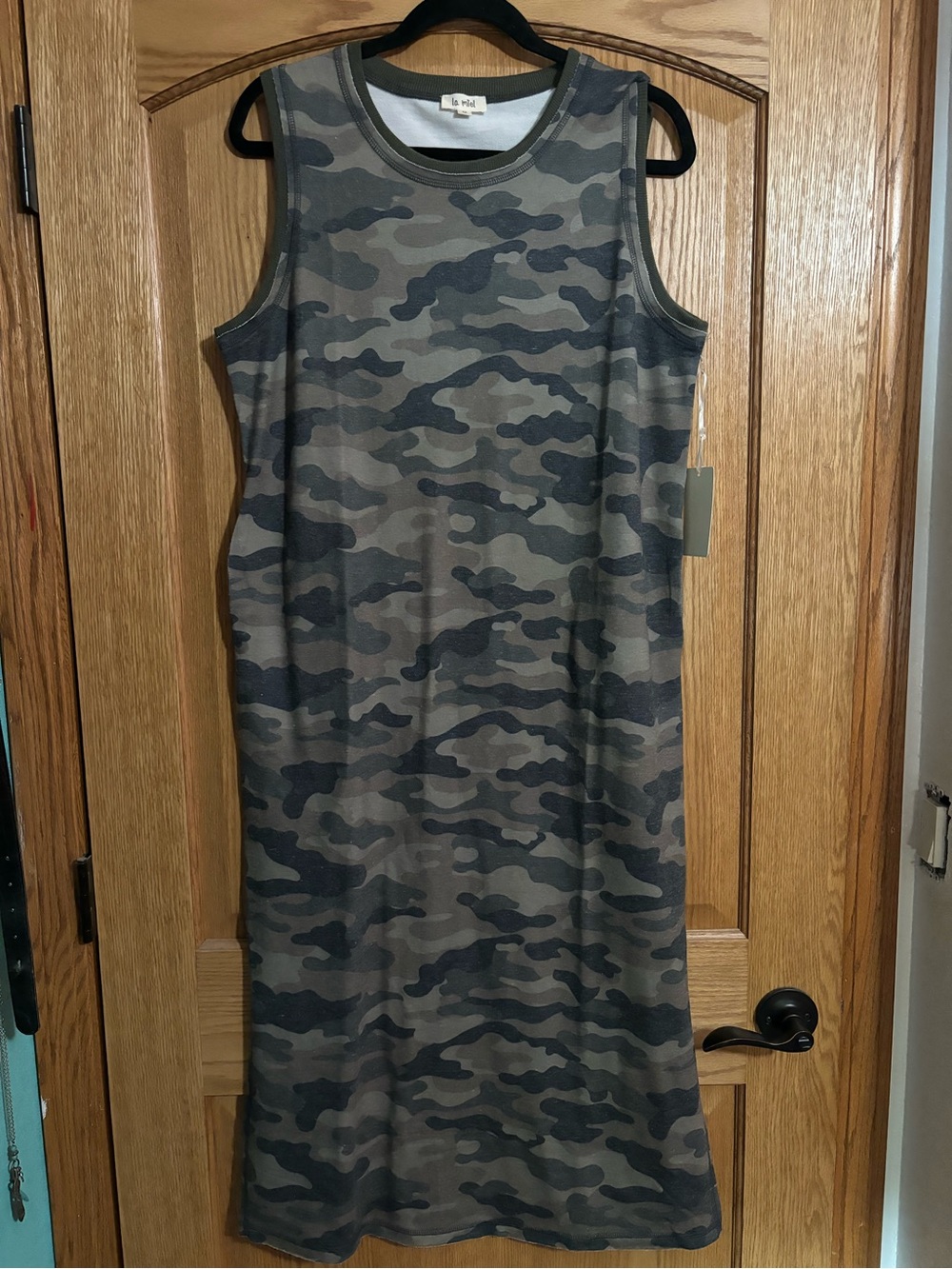 LA MIEL Camo Midi Dress in Green and Gray
